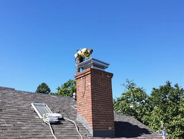 Richmond Hill Chimney Sweep technician measuring a chimney cap in Richmond Hill, GA