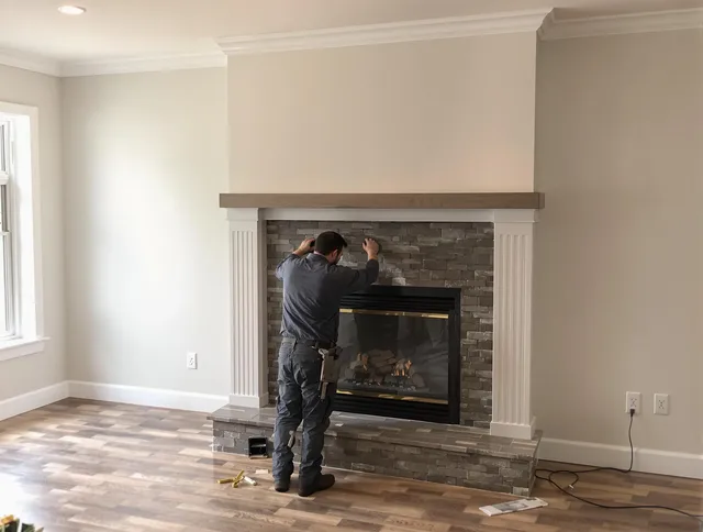 Richmond Hill Chimney Sweep finishing a custom fireplace install in Richmond Hill, GA